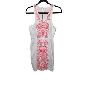 Free People Cream Sleeveless Mini Dress Coral Embroidery & Back Zipper Size XS